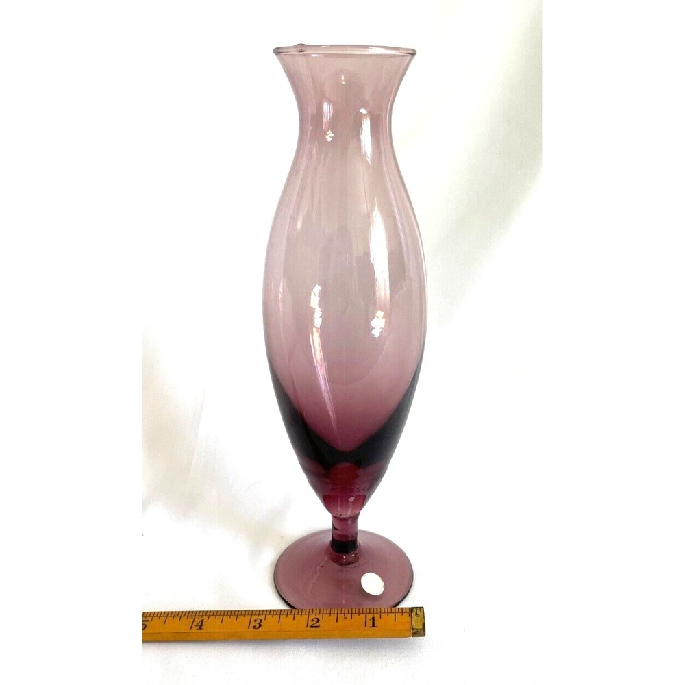 Italian Blown Art Glass Amethyst Purple Bud Vase Pedestal 9.5" Italy Flowers VTG